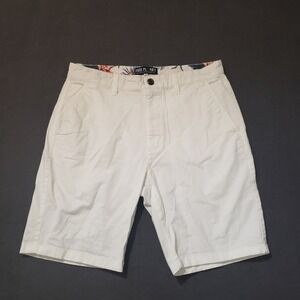 Free Planet Chino Shorts Mens 33 White Organic Cotton Stretch Tropical Trim
